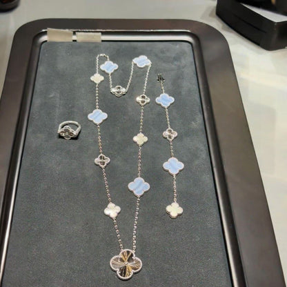 [⭐JeweliWhal]DETACHABLE CLOVER 15(11+4) FLOWER SILVER NECKLACE SET