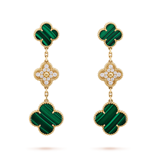 [⭐JeweliWhal]CLOVER EARRINGS GOLD MALACHITE DIAMOND 3 MOTIF