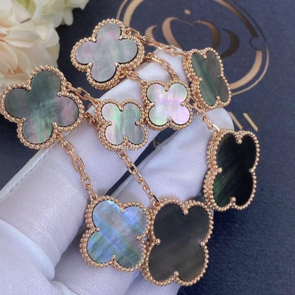 [⭐JeweliWhal]CLOVER EARRINGS DARK MOP 4 MOTIFS ROSE GOLD