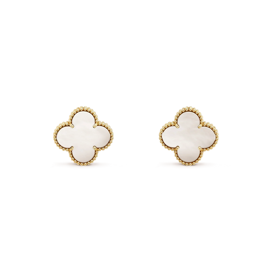 [⭐JeweliWhal]CLOVER MEDIUM 1 MOTIFS  WHITE MOP STUD EARRINGS