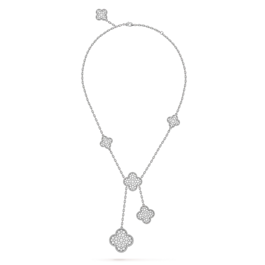 [⭐JeweliWhal]CLOVER 5 MOTIFS SILVER DIAMONDS NECKLACE